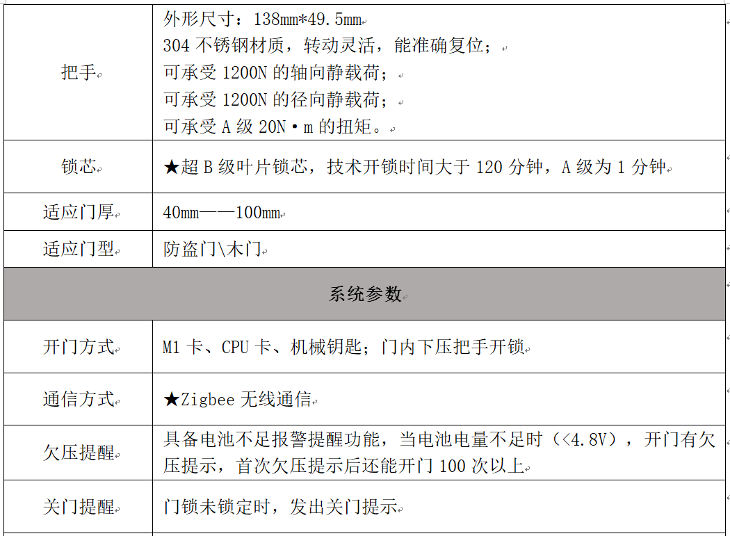 無線聯(lián)網(wǎng)門鎖鎖體參數(shù)